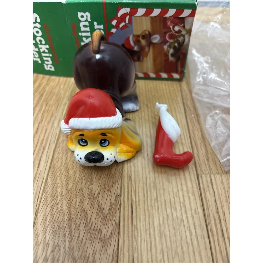 Vintage Giftco Christmas Pup Stocking Holder Puppy Santa Hat Mantel Decor Boxed